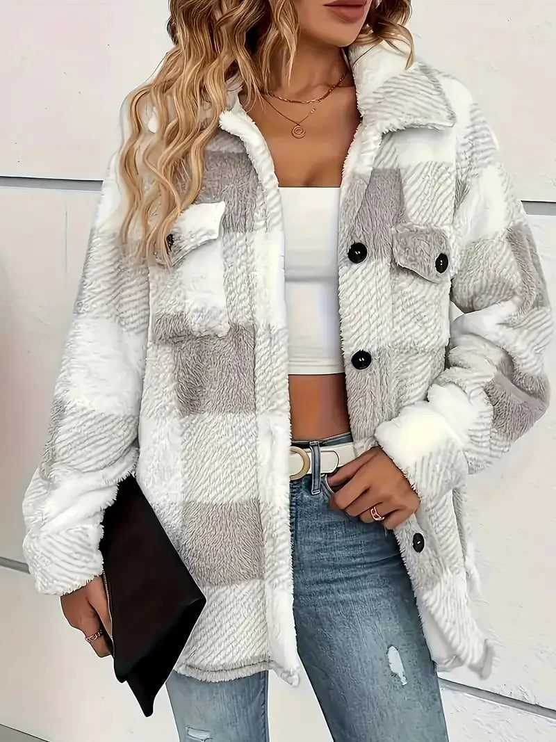 Talia | Stylish Plaid Fleece Jacket