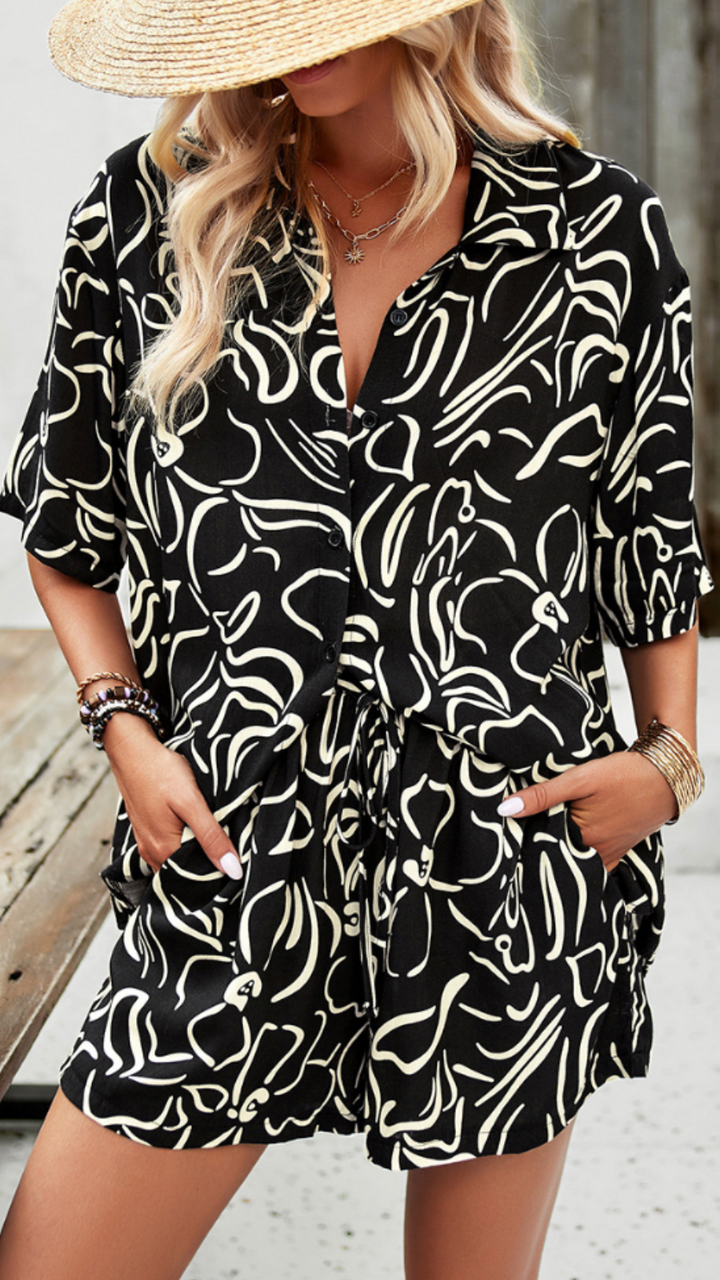 Talia | Summer Floral Printed Shirt and Shorts Set