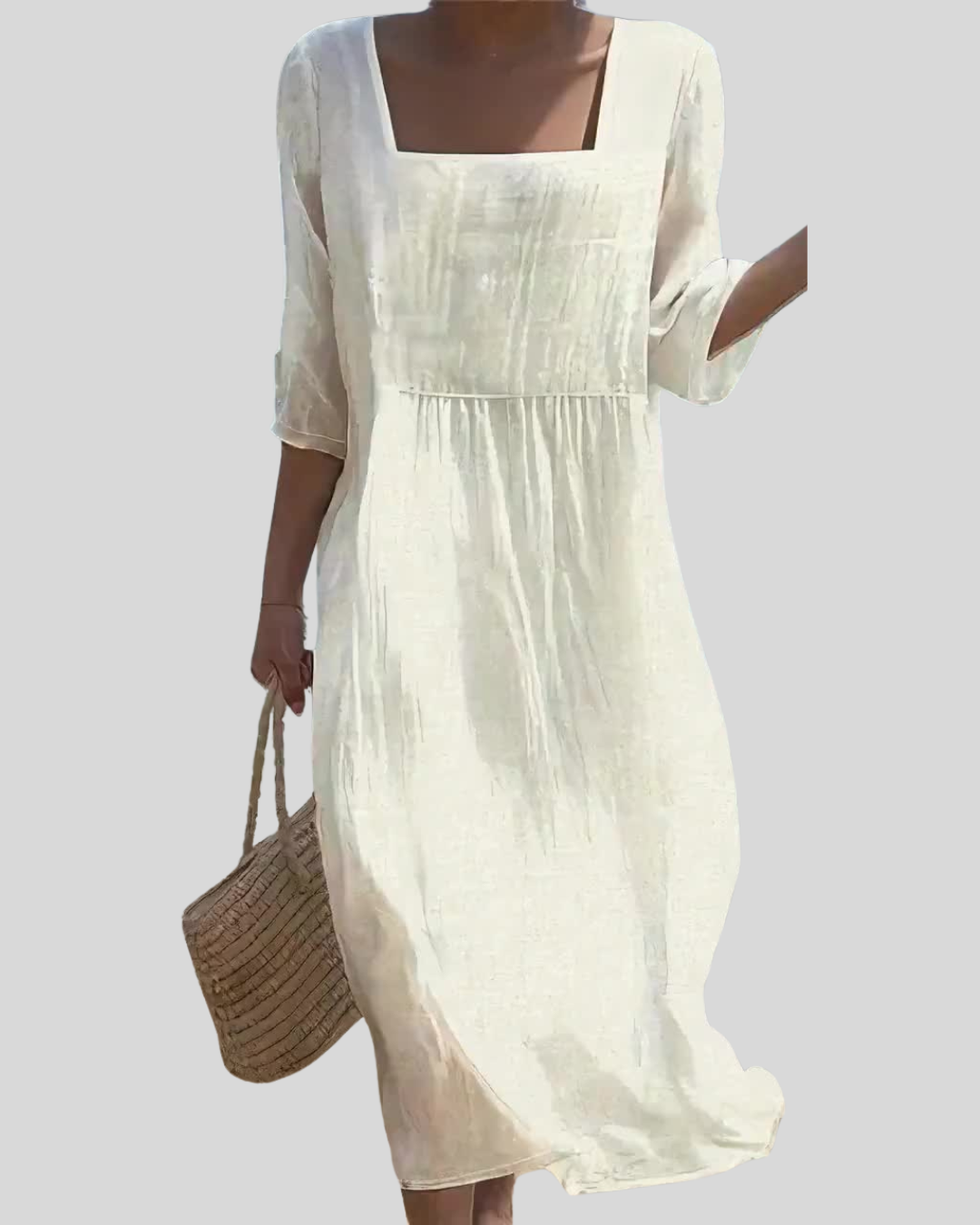 Talia | Square Neck Linen Midi Dress