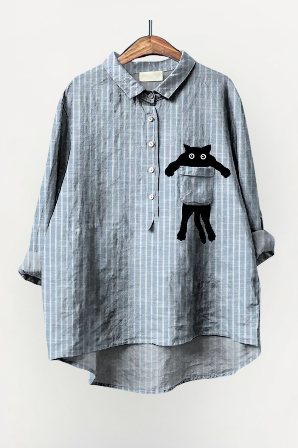 Talia | Striped Peekaboo Cat Linen Shirt