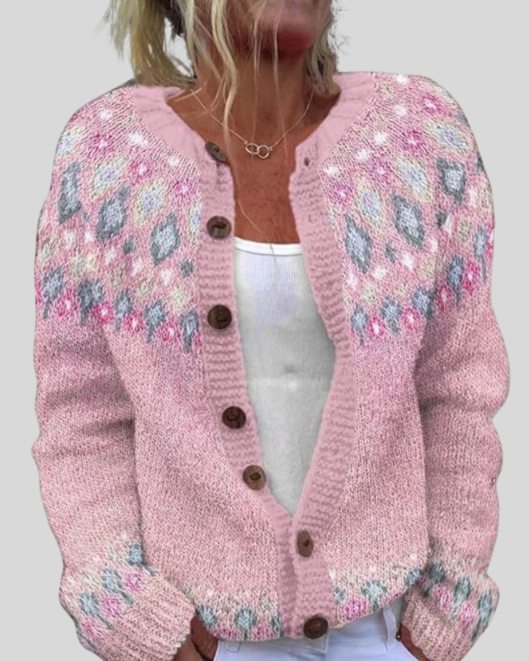 Talia | Pink Loose Fit Printed Cardigan