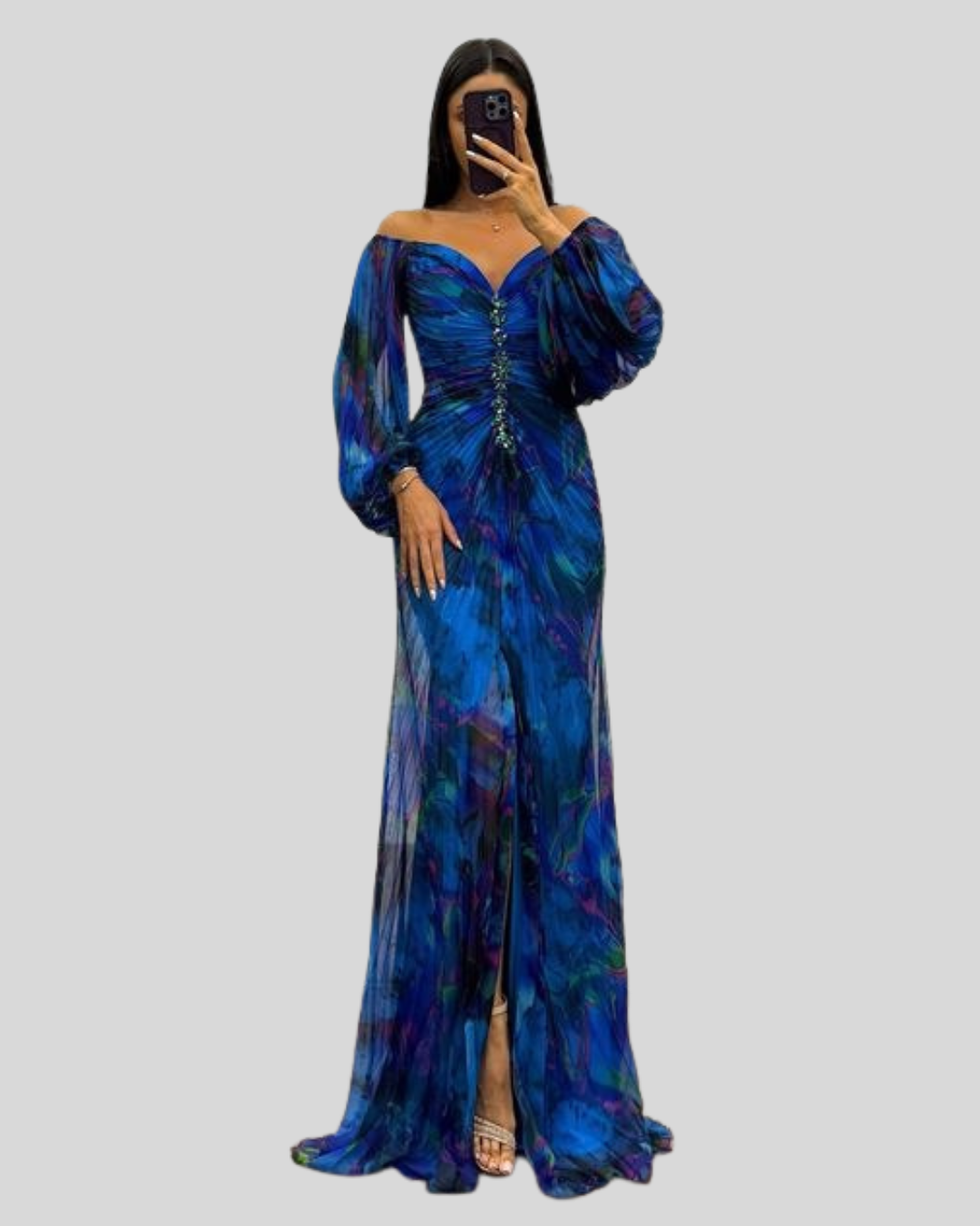 Talia | Strapless Maxi Dress With Bell Sleeves & Slit