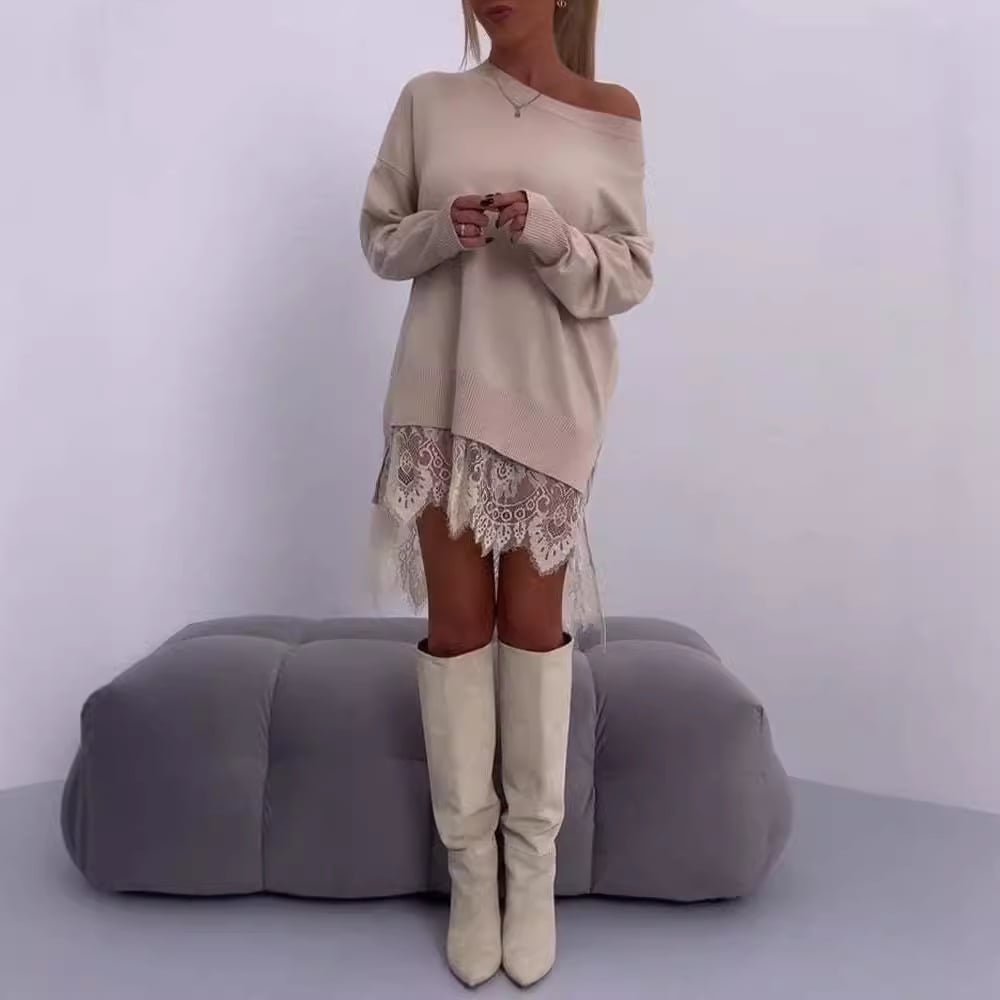 Talia | Lace Trim Slit Loose Midi Skirt