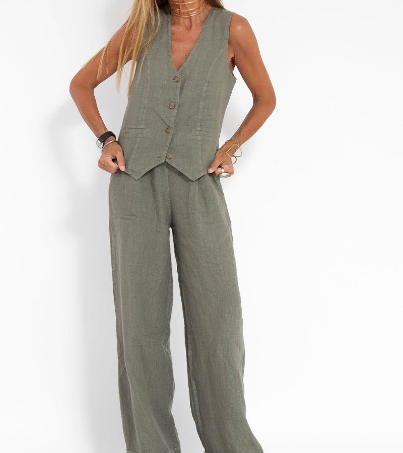 Talia | Buttoned Vest & Wide-Leg Trousers Set