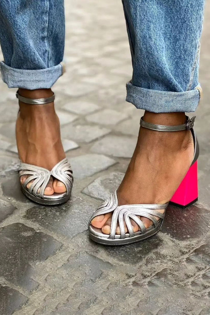 Talia | Shiny Sandals with Chunky Heel