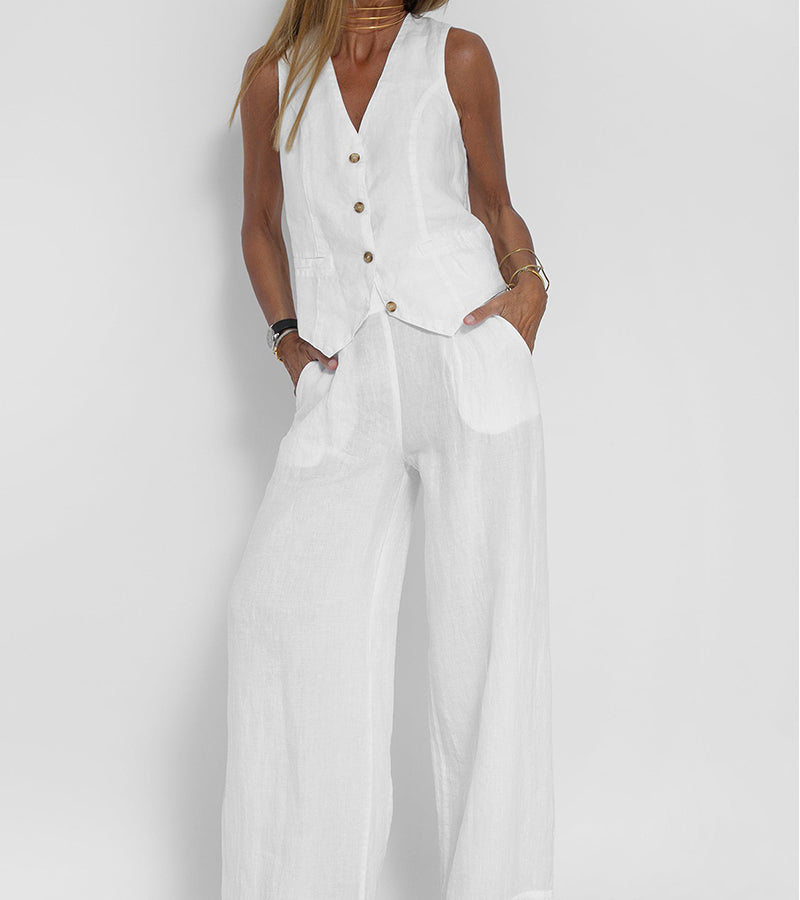 Talia | Buttoned Vest & Wide-Leg Trousers Set
