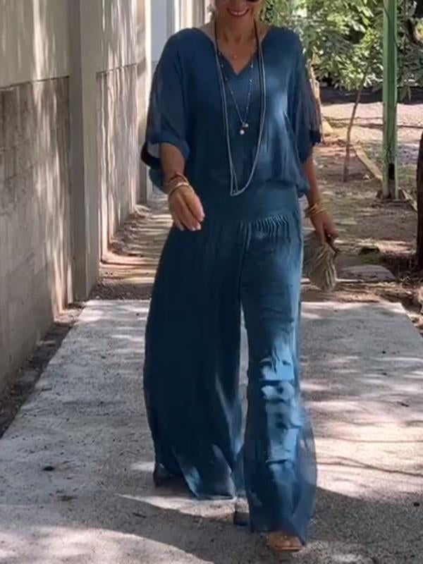 Talia | Elegant Chiffon Wide-Leg Pants Two-Piece Set