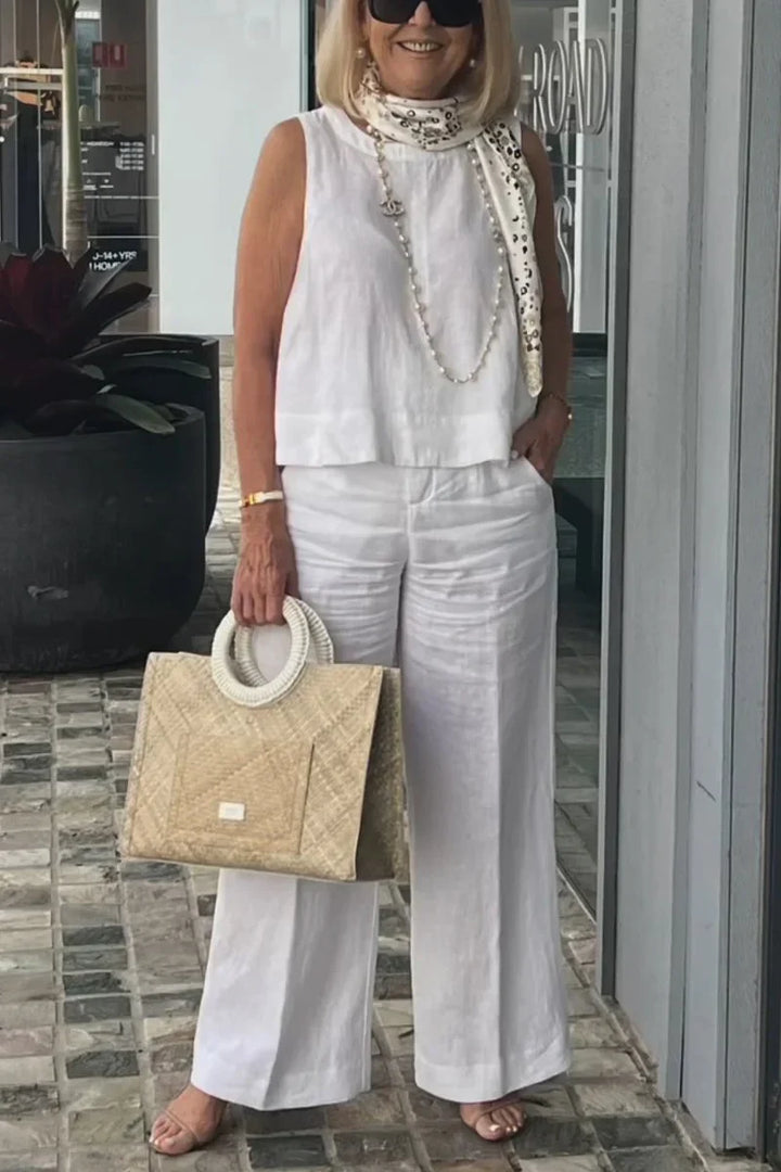 Talia | ZURI COTTON AND LINEN SLEEVELESS SUIT