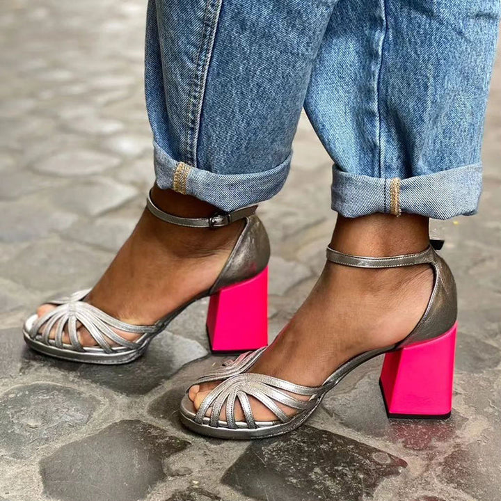 Talia | Shiny Sandals with Chunky Heel