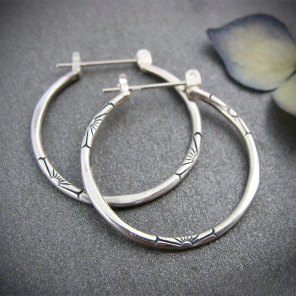 Talia | Retro Silver Hoop Earrings