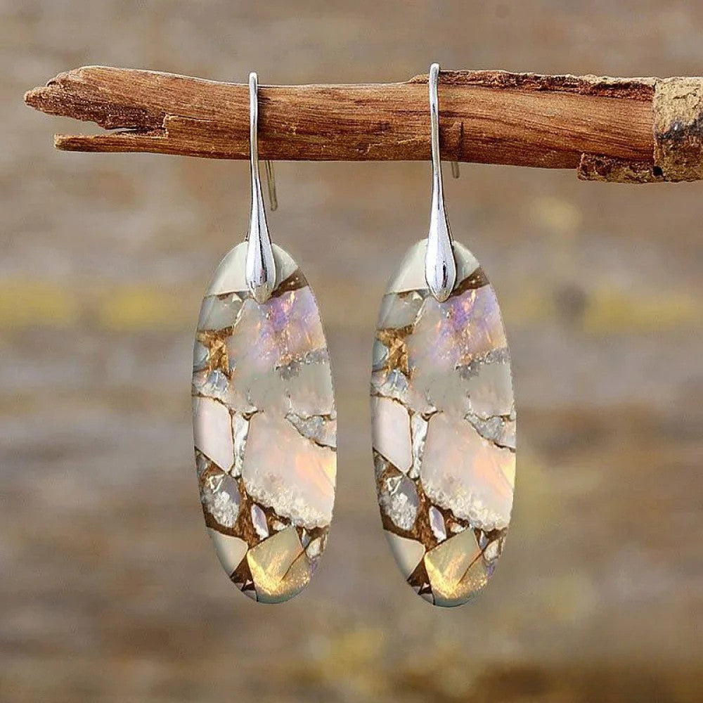 Talia | Vintage Oval Stone Earrings Made from Natural Materials