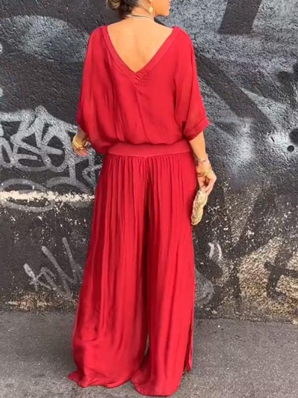 Talia | Elegant Chiffon Wide-Leg Pants Two-Piece Set