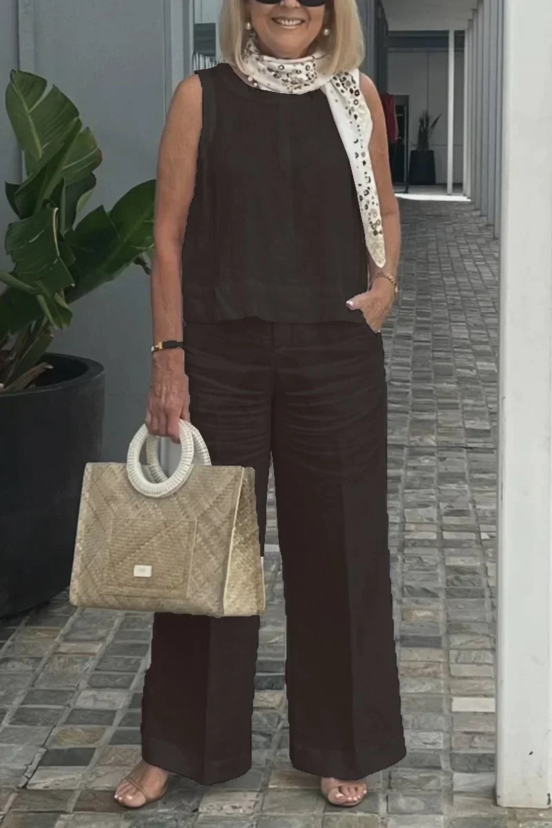 Talia | ZURI COTTON AND LINEN SLEEVELESS SUIT