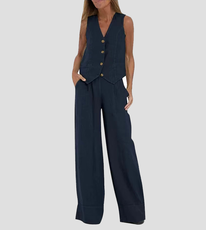 Talia | Buttoned Vest & Wide-Leg Trousers Set