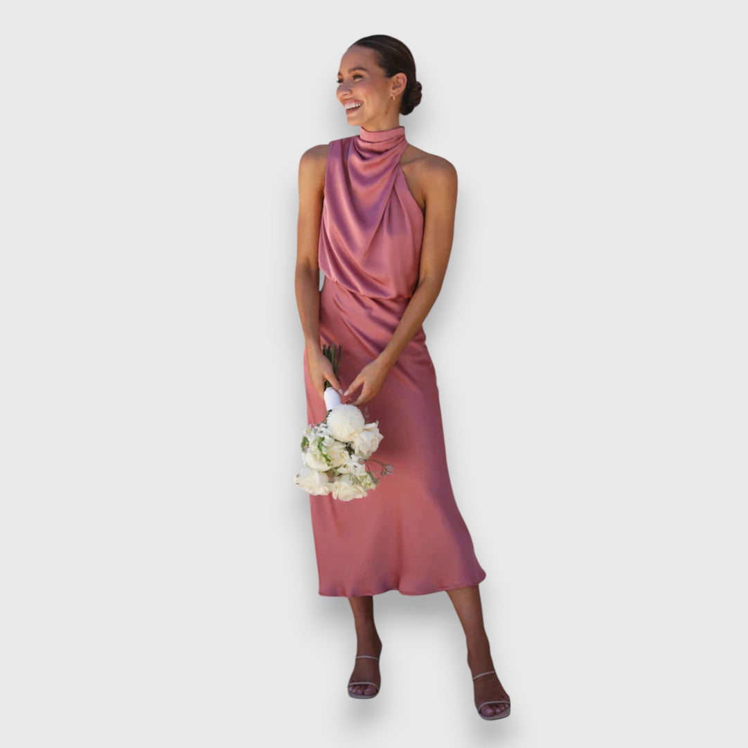 Talia | Elegant Satin Halter Dress