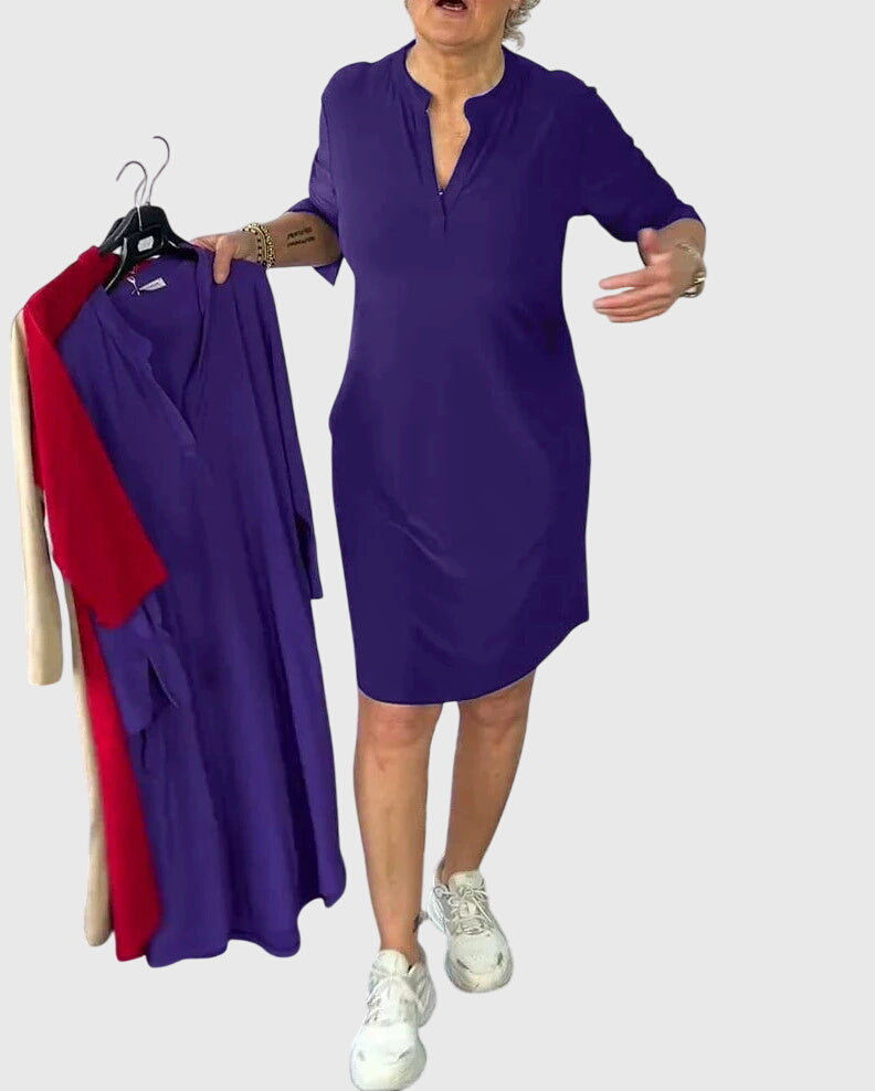 Talia | Solid V-Neck Dress