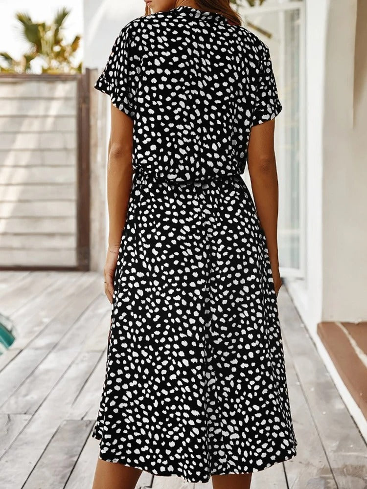 Talia | Soft-Spotted Button-Up Midi Dress
