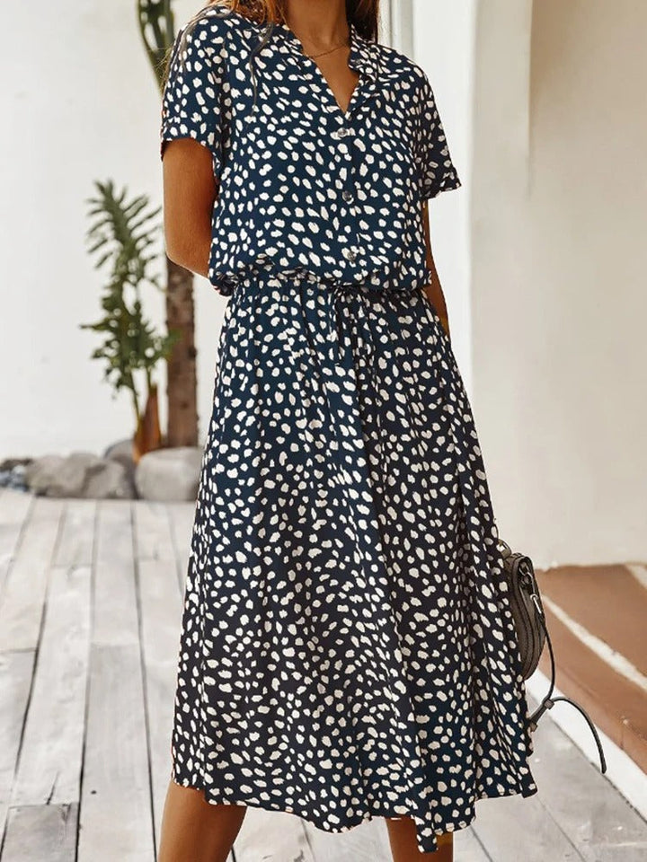 Talia | Soft-Spotted Button-Up Midi Dress