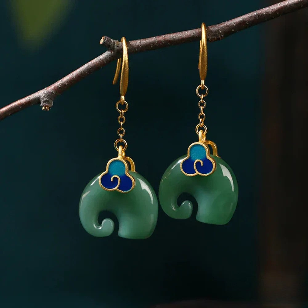 Talia | Retro Green Elephant Earrings