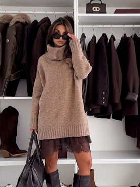 Talia |  Two-Piece Set: Turtleneck Sweater Dress with Under Dress