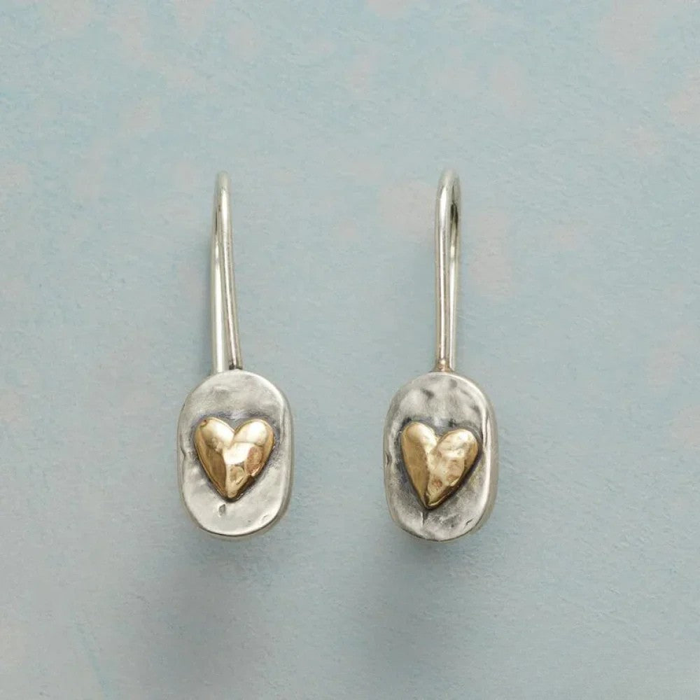 Talia | Vintage Silver Earrings with Golden Heart