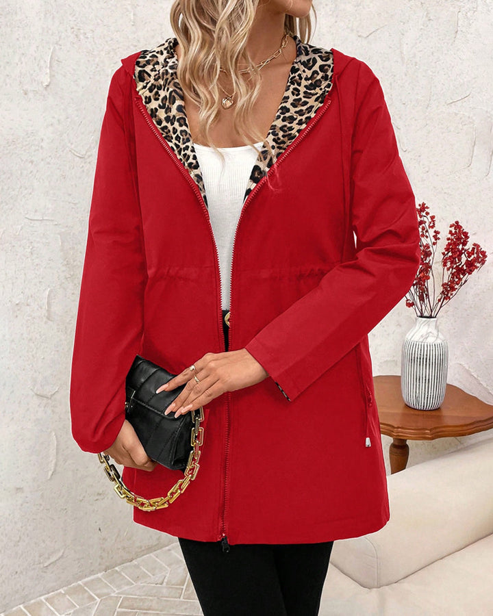 Talia | Reversible Hooded Coat with Leopard Print
