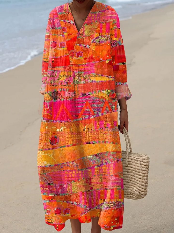 Talia | Vintage Art Print Casual Cotton and Linen