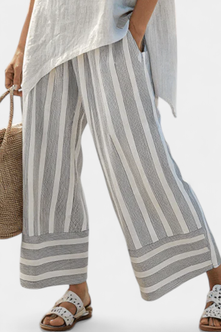 Talia | Elegant Asymmetrical Blouse & Striped Pants