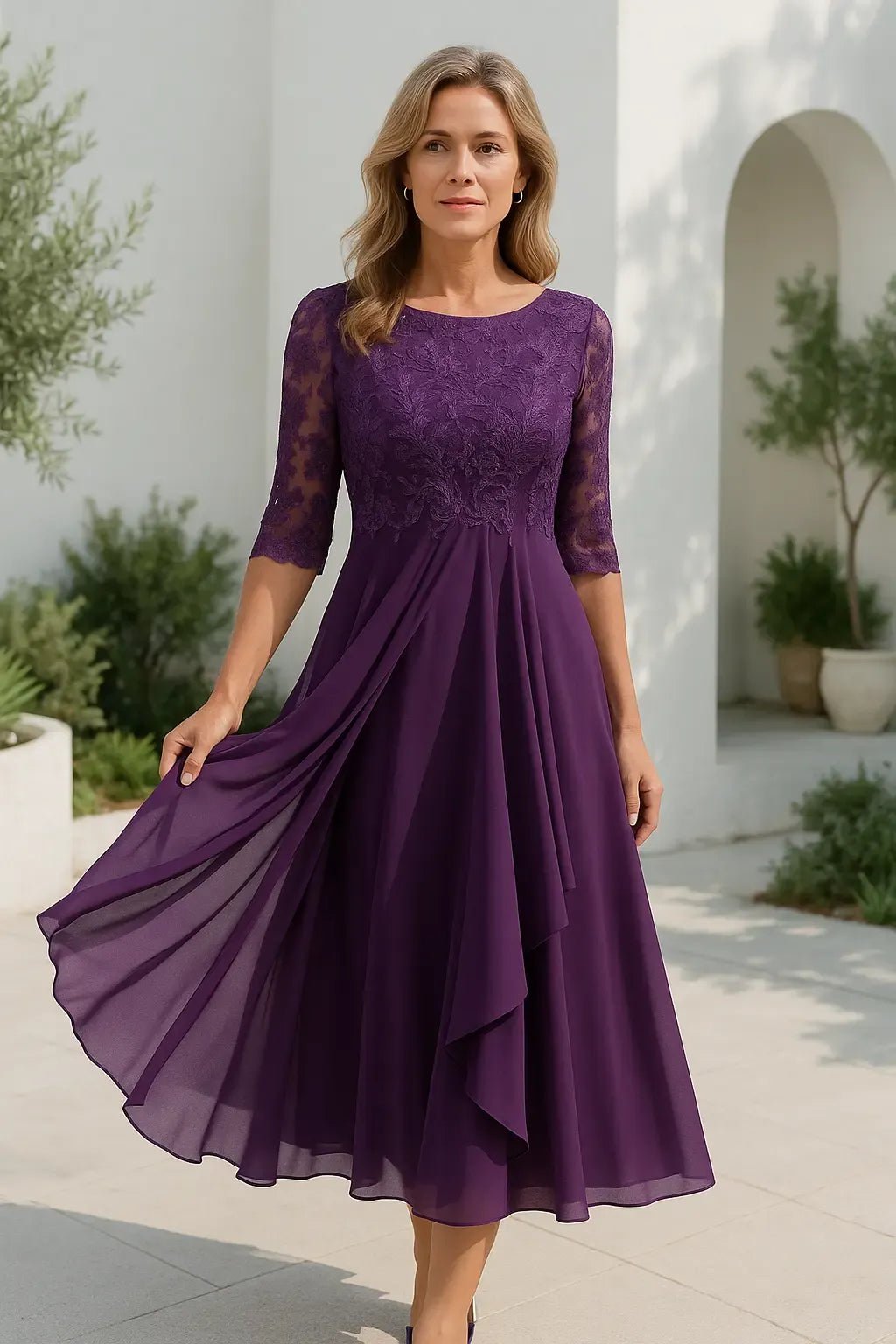 Talia | Graceful Flowing Lace Midi Dress