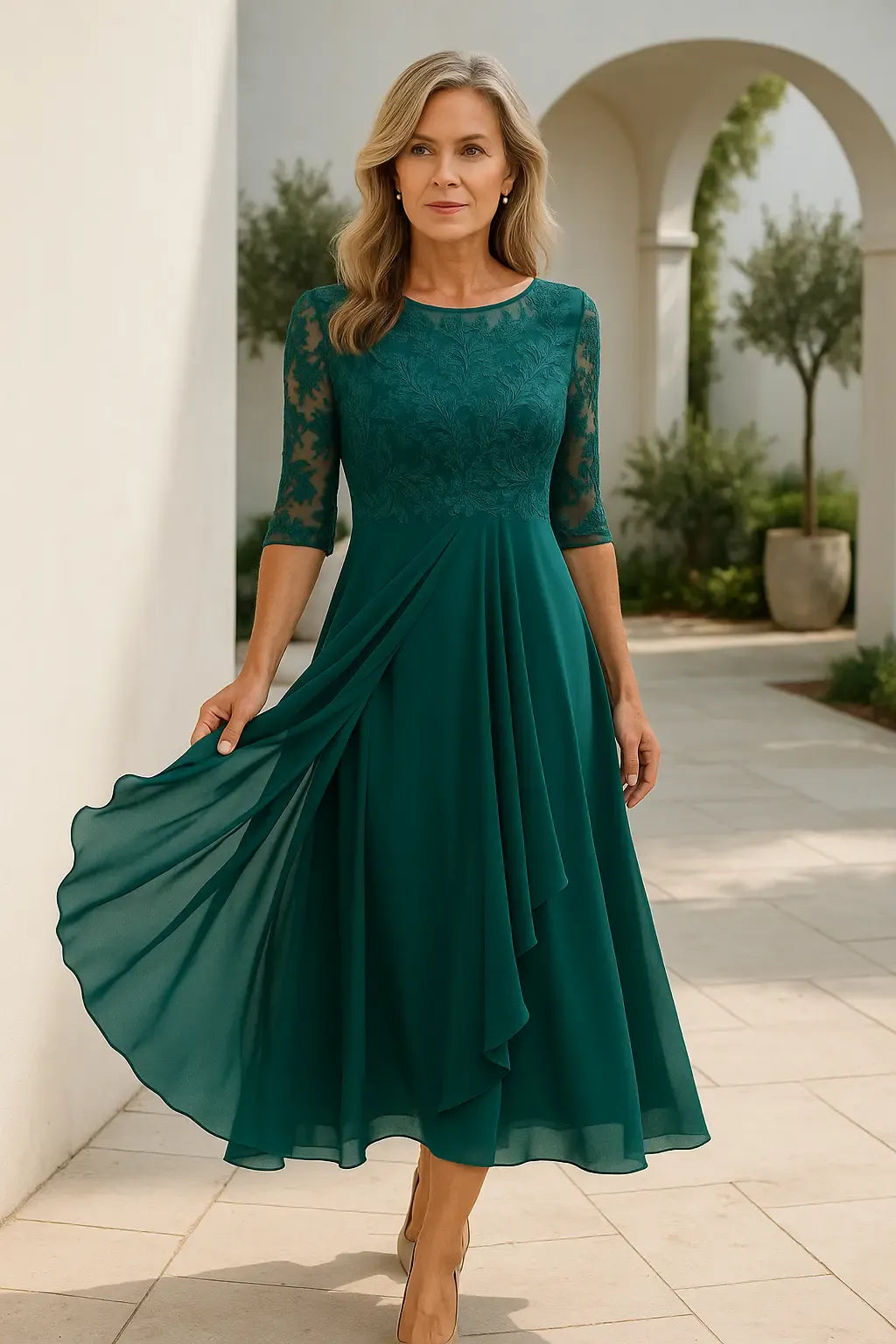Talia | Graceful Flowing Lace Midi Dress