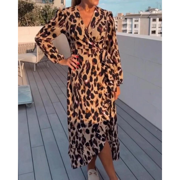 Talia | Leopard Print Autumn Maxi Dress