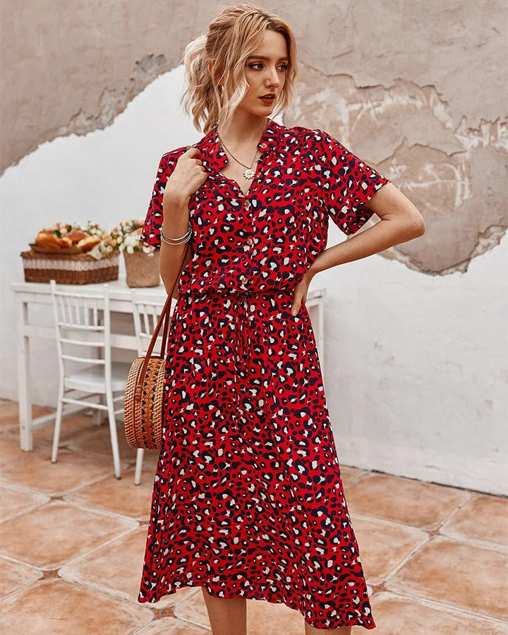 Talia | Soft-Spotted Button-Up Midi Dress