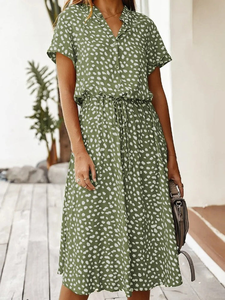 Talia | Soft-Spotted Button-Up Midi Dress