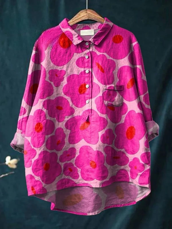 Talia | Vibrant Pink Floral Pattern Printed Casual Shirt