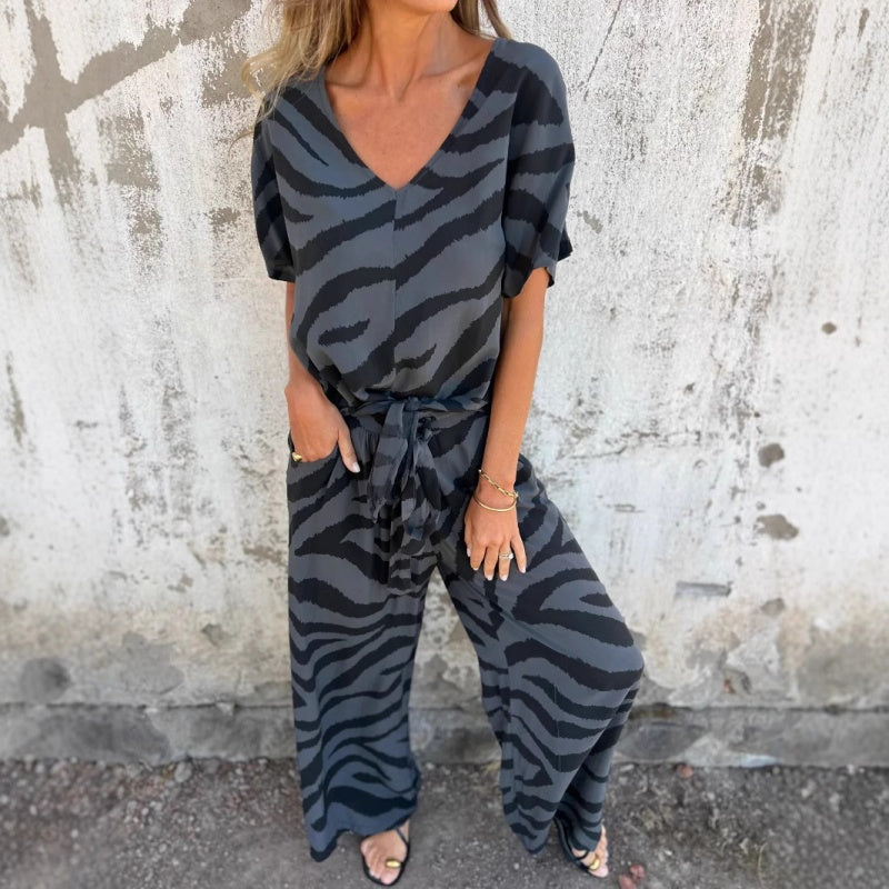 Talia | Zebra Print V-Neck Top and Pants