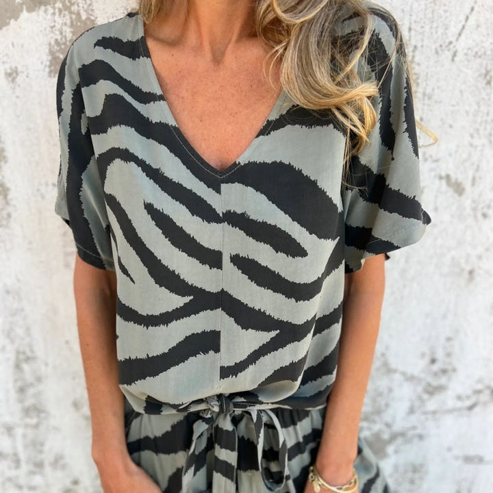 Talia | Zebra Print V-Neck Top and Pants