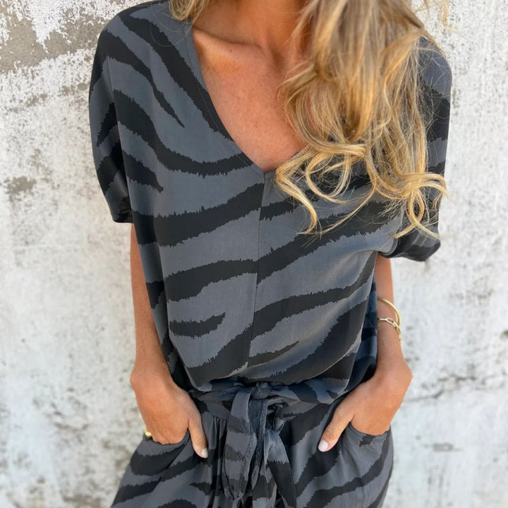 Talia | Zebra Print V-Neck Top and Pants