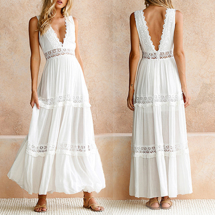Talia | Lace Back Maxi Dress with V-Neck