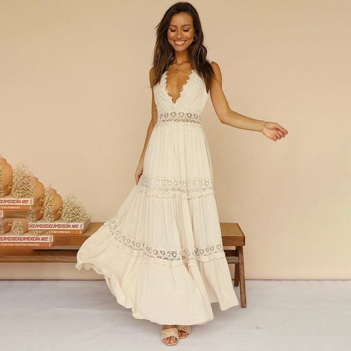 Talia | Lace Back Maxi Dress with V-Neck