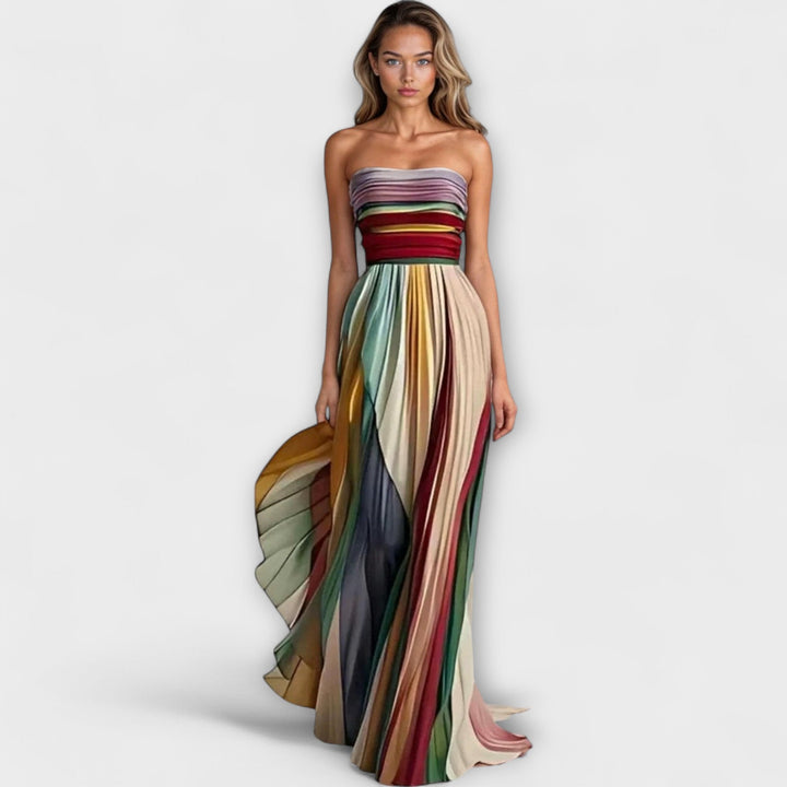 Talia | Pleated Rainbow Strapless Dress
