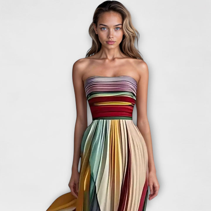 Talia | Pleated Rainbow Strapless Dress
