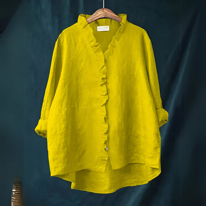 Talia | Ruffled Button-Front Linen Blouse
