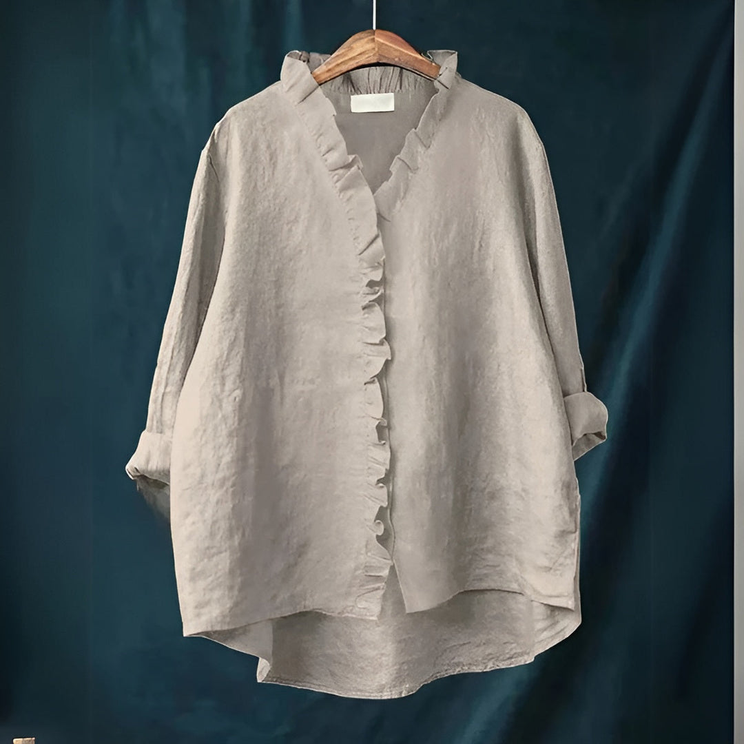 Talia | Ruffled Button-Front Linen Blouse